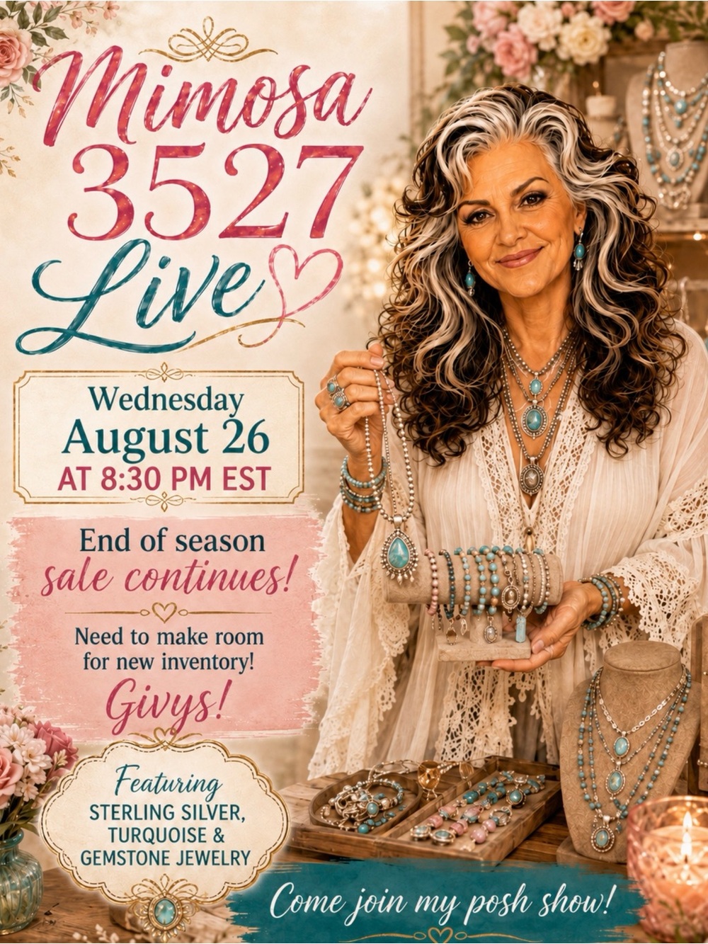 SHOW FLYER Sterling Silver Turquoise & Gemstone Show & Sale! 8/26 @8:30 PM EST!